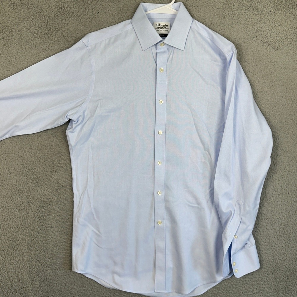 TM Lewin Shirt Men 16-36 Light Blue Non-Iron Slim Fit Dess Button Up Long Sleeve